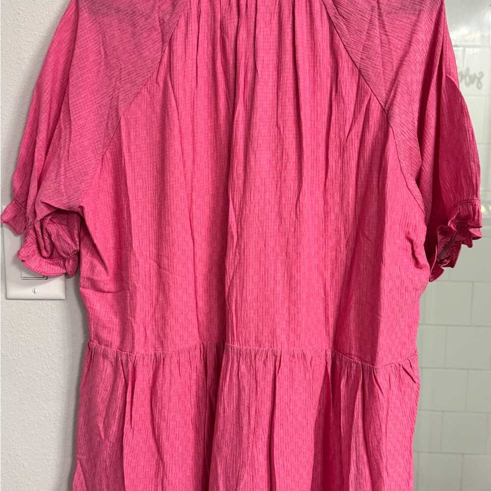 Mystree Hot Pink Tiered Midi Dress with Matching Metallic Pink Thread (Size L) - Picture 8 of 10